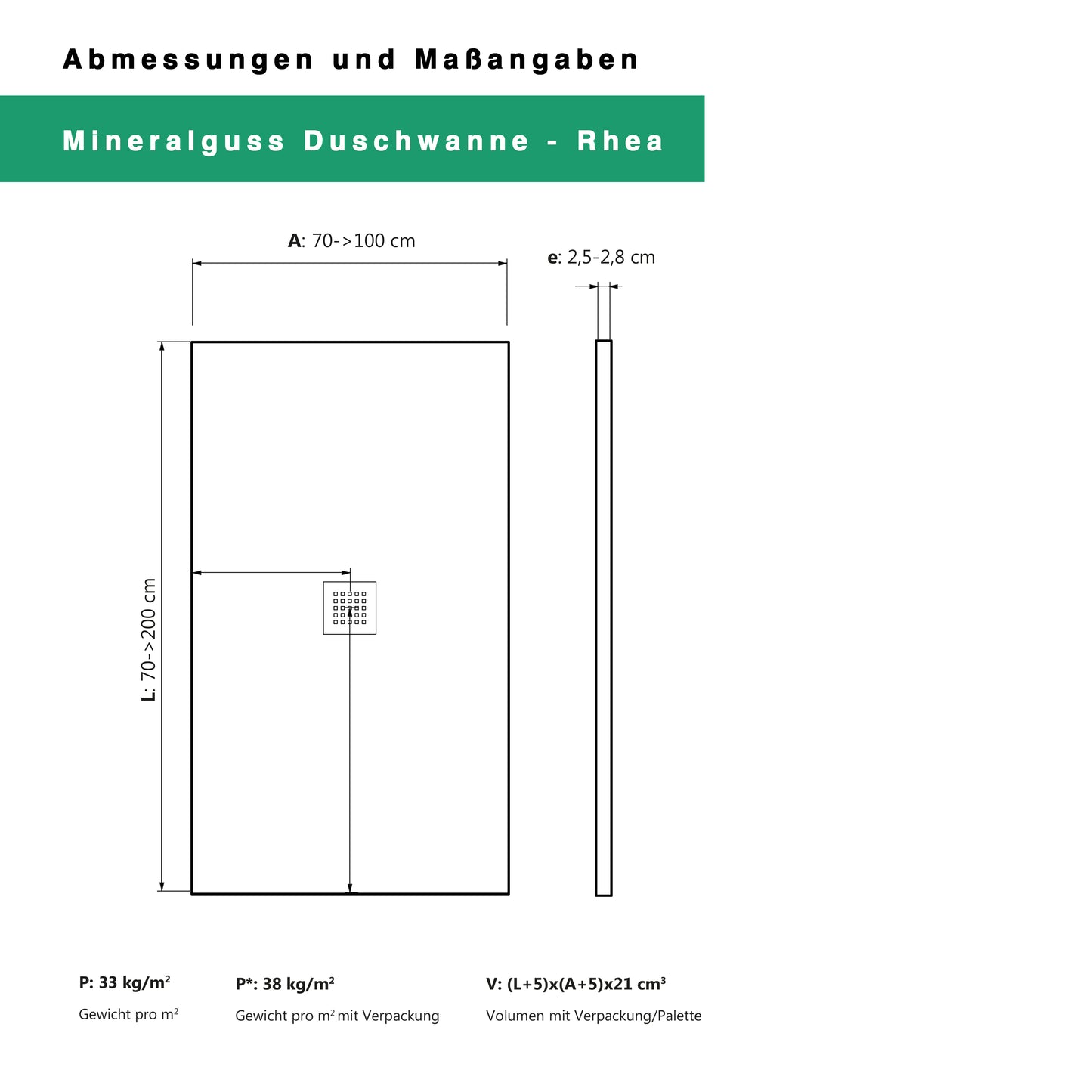Mineralguss Duschwanne Stone Rhea Mokka – Mittiger Verdeckter Ablauf – Rutschfest und Langlebig