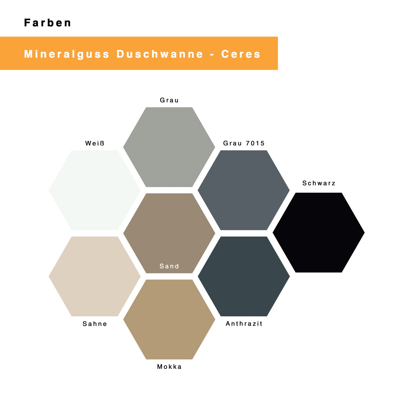 Mineralguss Duschwanne Stone Ceres Weiß – Halbkreisform – Mittiger Verdeckter Ablauf – Rutschfest und Langlebig