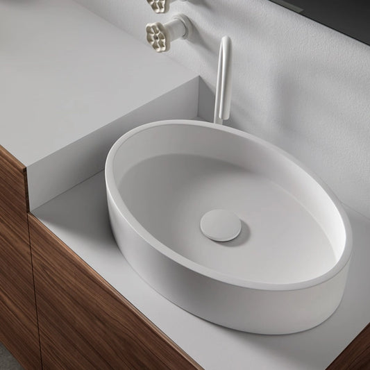 Aufsatzwaschbecken Mineralguss Stone Avena, Oval, 50 x 34,5 cm, Höhe 10 cm – Modern und Funktional