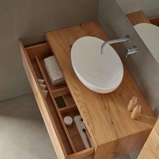 Aufsatzwaschbecken Mineralguss Stone Luno, Oval, 47 x 31 cm, Höhe 14,5 cm – Elegant und Funktional