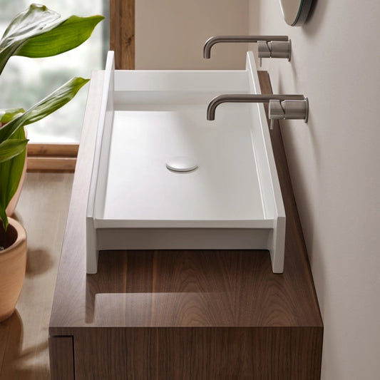 Aufsatzwaschbecken Mineralguss Stone Arvo, Rechteckig, 100 x 38,5 cm, Höhe 12,5 cm – Groß und Funktional