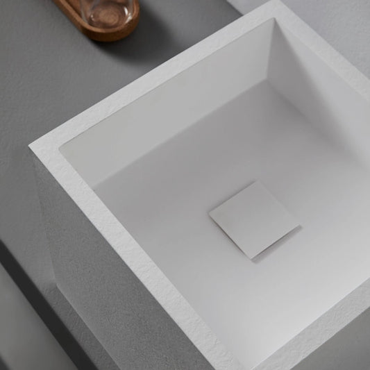 Freistehendes Waschbecken Mineralguss Stone Rho, Quadratisch, 40 x 40 cm, Höhe 40 cm – Modern und Elegant