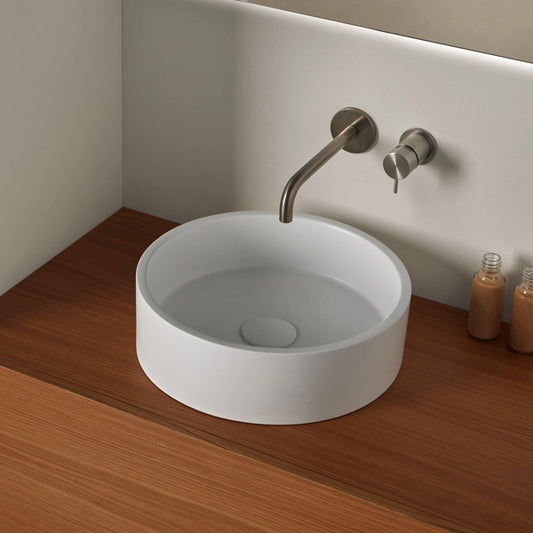 Aufsatzwaschbecken Mineralguss Stone Lunos, Rund, Ø 37,5 cm, Höhe 10 cm – Zeitloses Design und Funktionalität