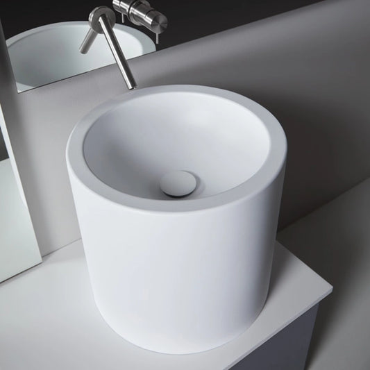 Freistehendes Waschbecken Mineralguss Stone Lys, Rund, Ø 42 cm, Höhe 40 cm – Modern und Funktional