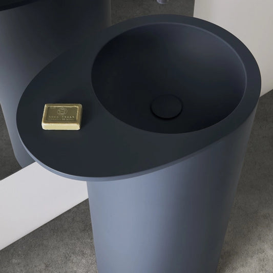 Freistehendes Waschbecken Mineralguss Stone Miron, Rund, Ø 42 cm, Höhe 90 cm – Elegant und Funktional