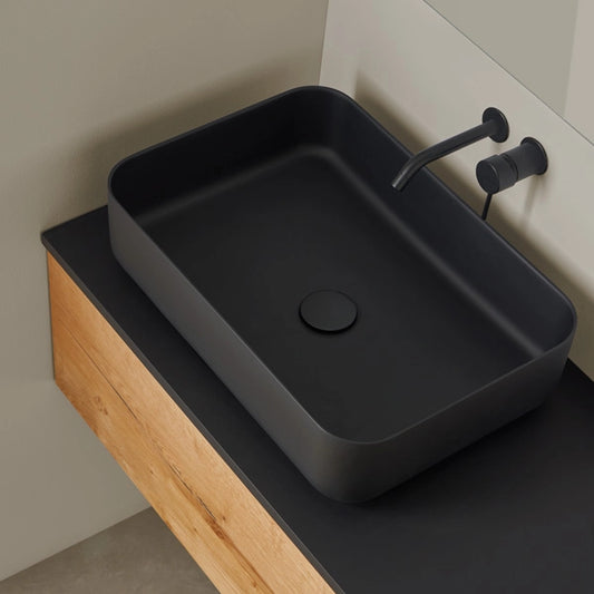 Aufsatzwaschbecken Mineralguss Stone Karios, Rechteckig, 55 x 38 cm, Höhe 15 cm – Modern und Funktional