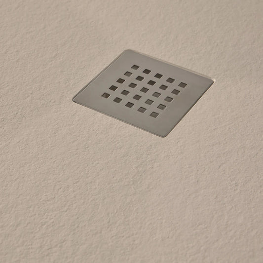 Mineralguss Duschwanne Stone Arko Sahne mittiger Ablauf Nahaufnahme