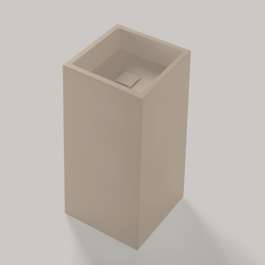 Freistehendes Waschbecken Mineralguss Stone Ikarus, Quadratisch, 40 x 40 cm, Höhe 90 cm – Modern und Stilvoll