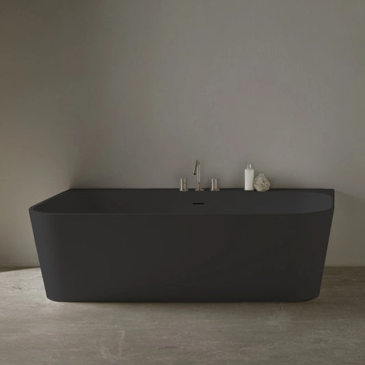 Wandmontierte Mineralguss Badewanne Eos Schwarz – 167 x 86 x 50 cm – Modernes Design und Langlebigkeit