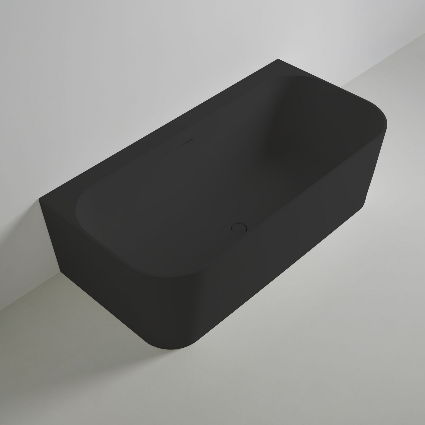 Wandmontierte Mineralguss Badewanne Eos Schwarz – 167 x 86 x 50 cm – Modernes Design und Langlebigkeit