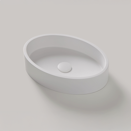 Aufsatzwaschbecken Mineralguss Stone Avena, Oval, 50 x 34,5 cm, Höhe 10 cm – Modern und Funktional