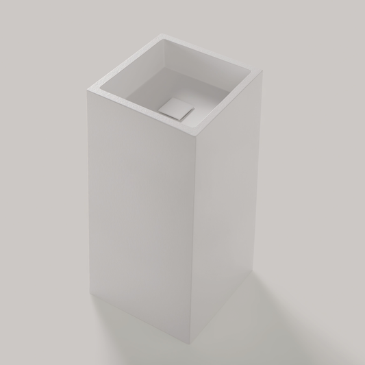 Freistehendes Waschbecken Mineralguss Stone Ikarus, Quadratisch, 40 x 40 cm, Höhe 90 cm – Modern und Stilvoll