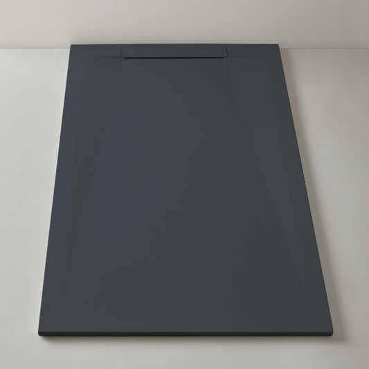 Mineralguss Duschwanne Stone Vera Grau RAL 7015 – Frontaler Verdeckter Ablauf – Rutschfest und Langlebig
