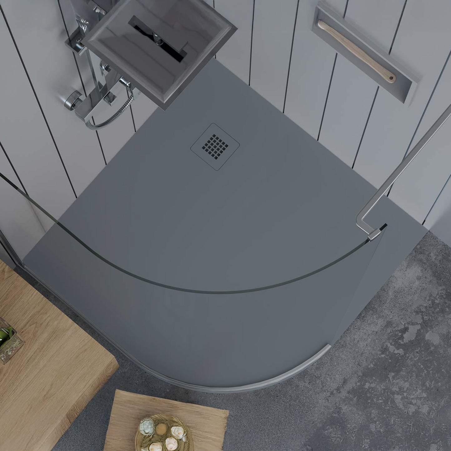 Mineralguss Duschwanne Arena Ratio Kollektion – Eckiger Ablauf – Rutschfest und Langlebig