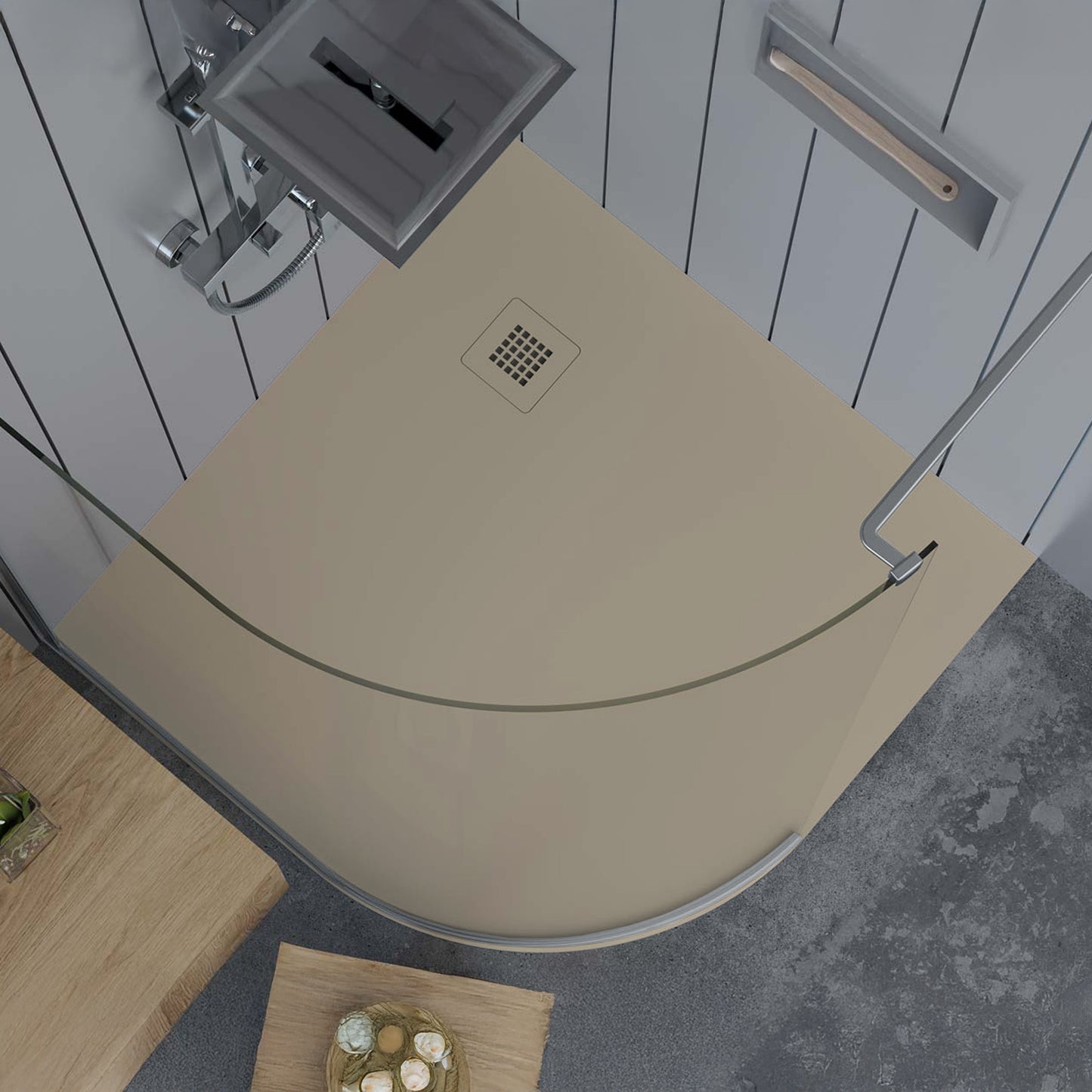 Mineralguss Duschwanne Arena Ratio Kollektion – Eckiger Ablauf – Rutschfest und Langlebig