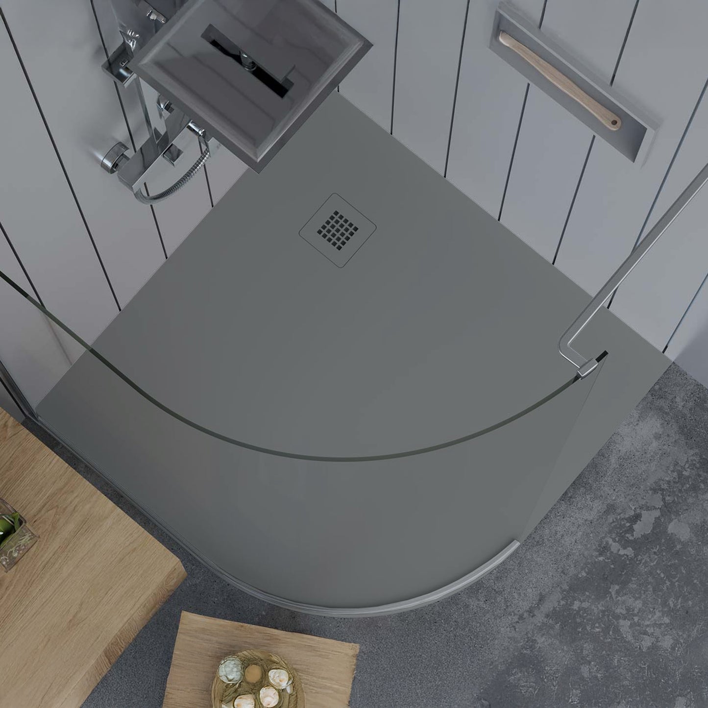 Mineralguss Duschwanne Arena Ratio Kollektion – Eckiger Ablauf – Rutschfest und Langlebig