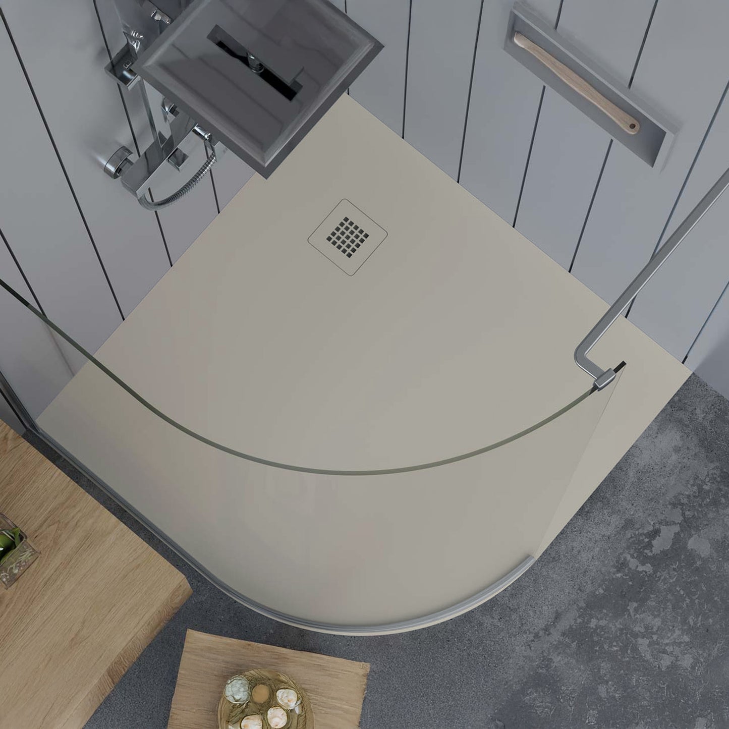 Mineralguss Duschwanne Arena Ratio Kollektion – Eckiger Ablauf – Rutschfest und Langlebig