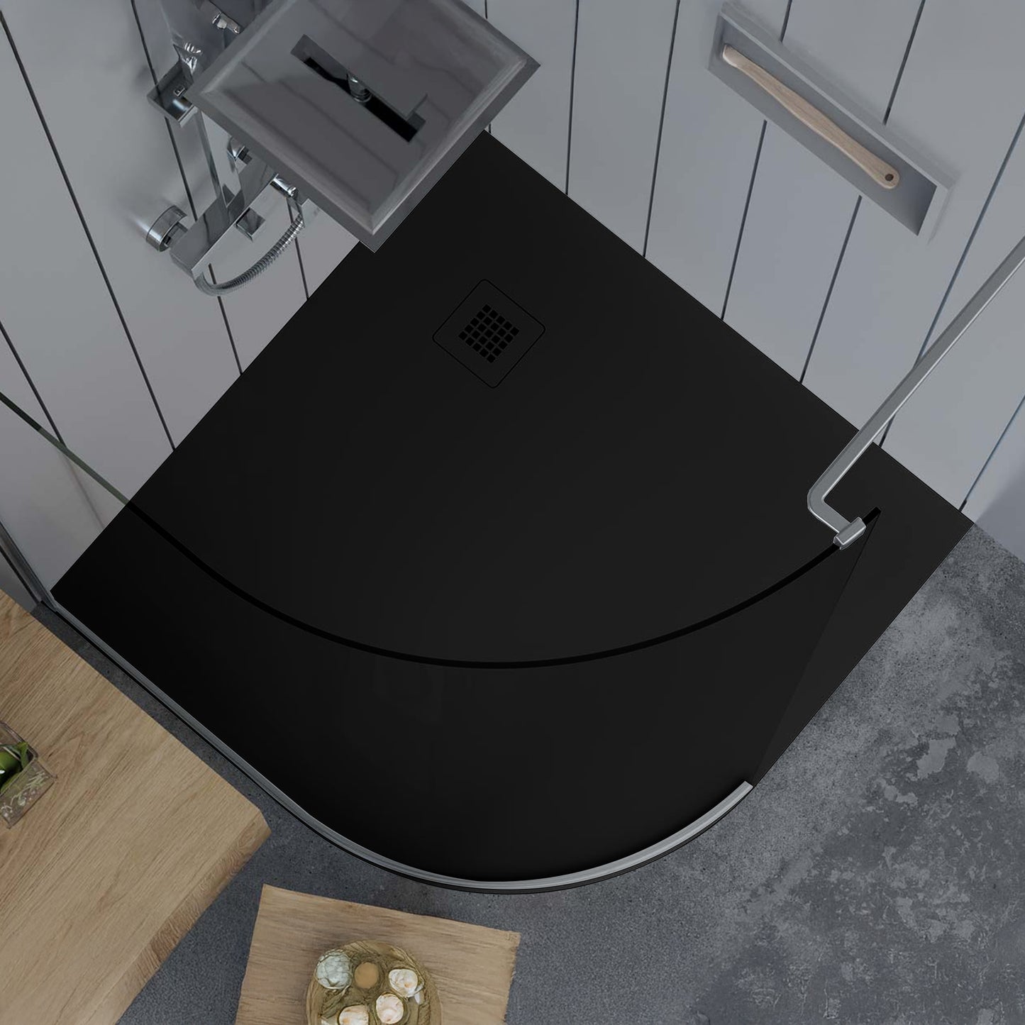 Mineralguss Duschwanne Arena Ratio Kollektion – Eckiger Ablauf – Rutschfest und Langlebig