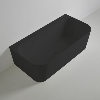 Wandmontierte Mineralguss Badewanne Eos Schwarz – 167 x 86 x 50 cm – Modernes Design und Langlebigkeit